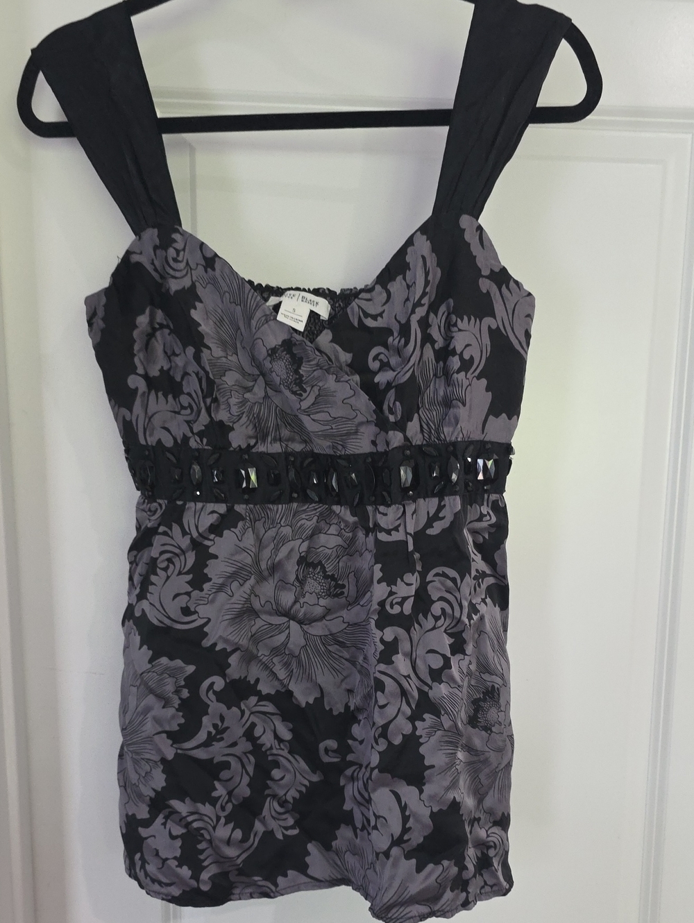White House Black Market Black & Gray Floral Embroidered Tank Dress